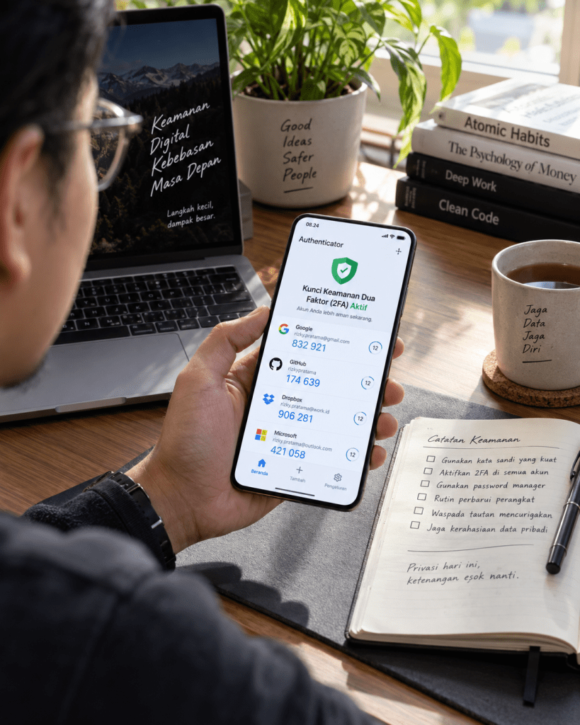 Pengguna smartphone mengaktifkan autentikasi dua faktor 2FA untuk mencegah dampak kebocoran kata sandi berantai.